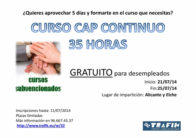 Curso Cap continuo 35h subvencionado para desempleados en Alicante y Elche
