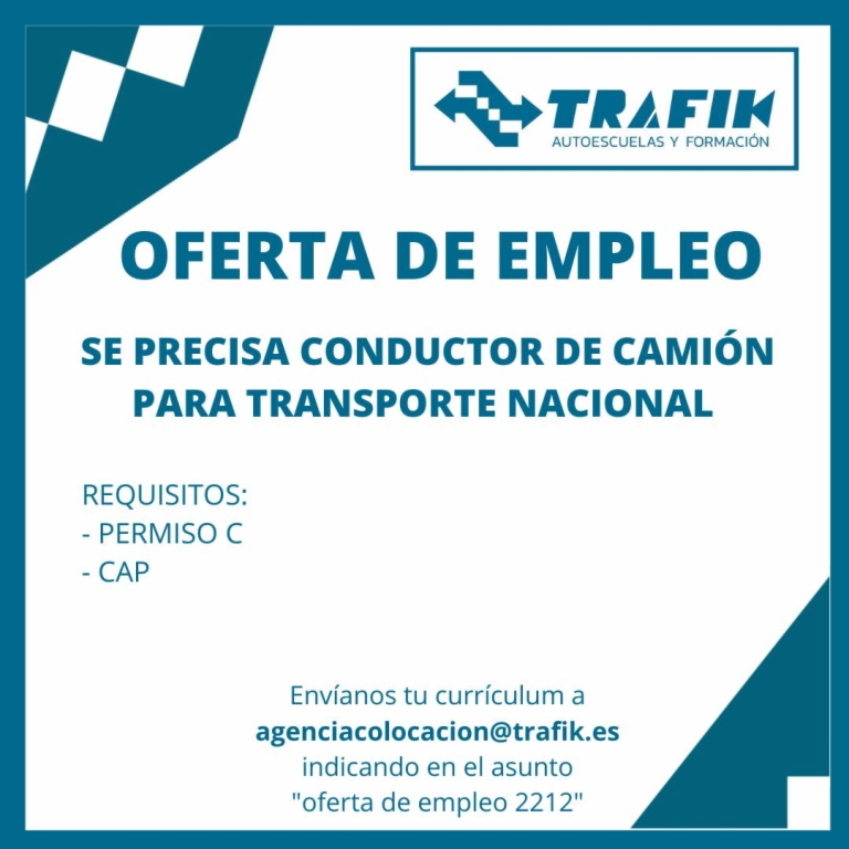 OFERTA DE EMPLEO Nº 2212 CARNET DE CAMIÓN CON CAP