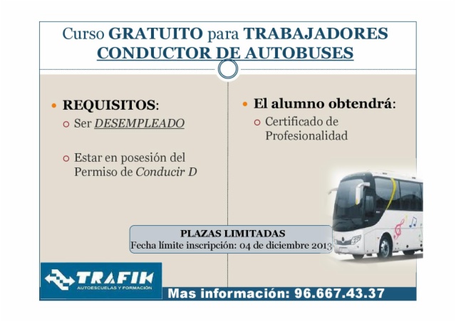 Curso GRATUITO para DESEMPLEADOS para la Obtención del Certificado de Profesionalidad de Conducción de Autobuses