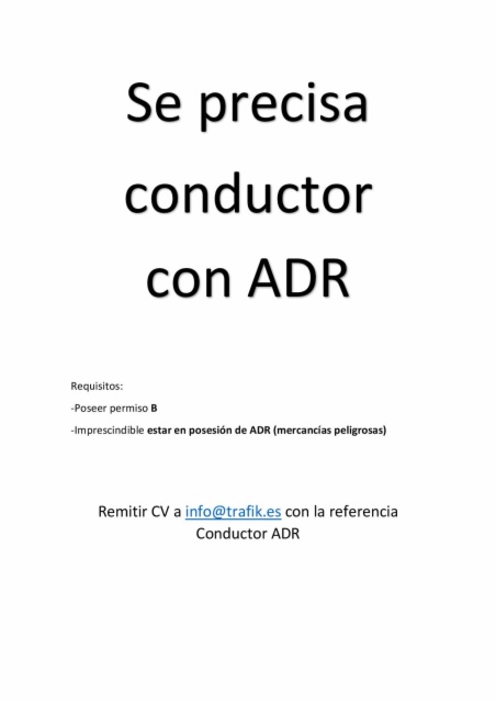 Se precisa conductor con autorización ADR (mercancias peligrosas)