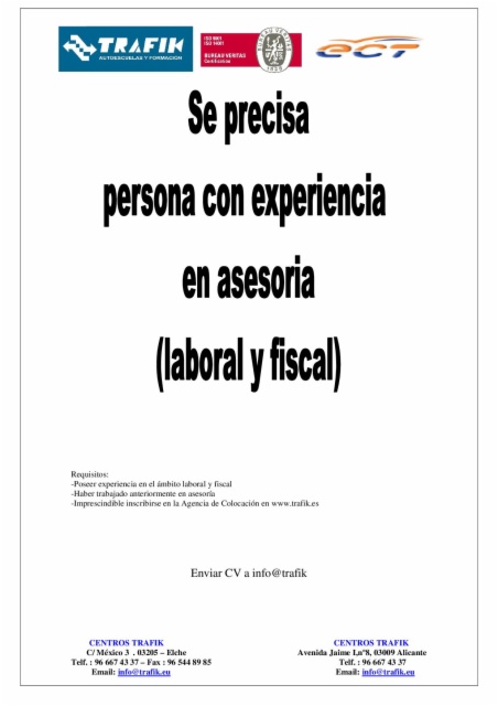 Se precisa persona con experiencia en asesoria, en el ámbito laboral y fiscal