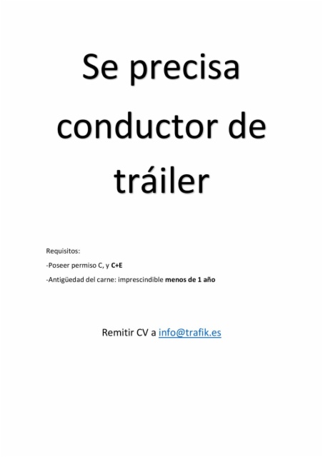 Oferta de empleo: se precisa conductor de tráiler con menos de un cinco de carné