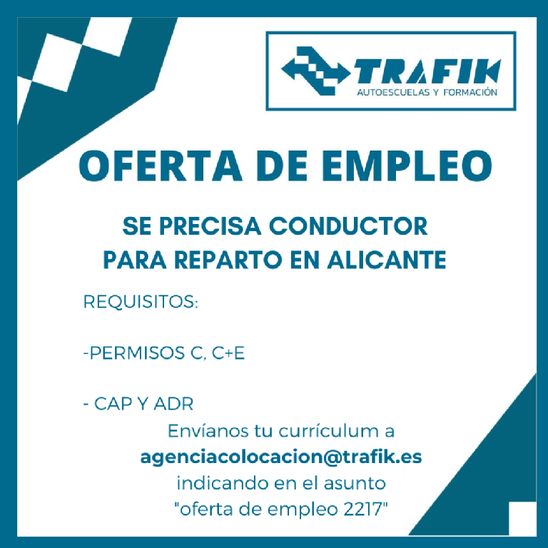 OFERTA DE EMPLEO Nº 2217: CARNET C, CARNET C+E, ADR