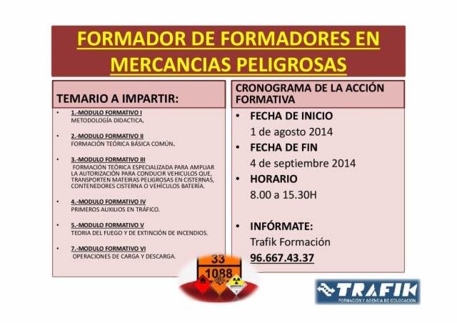 Formador de formadores en mercancias peligrosas y formadores Cap en Alicante y Elche