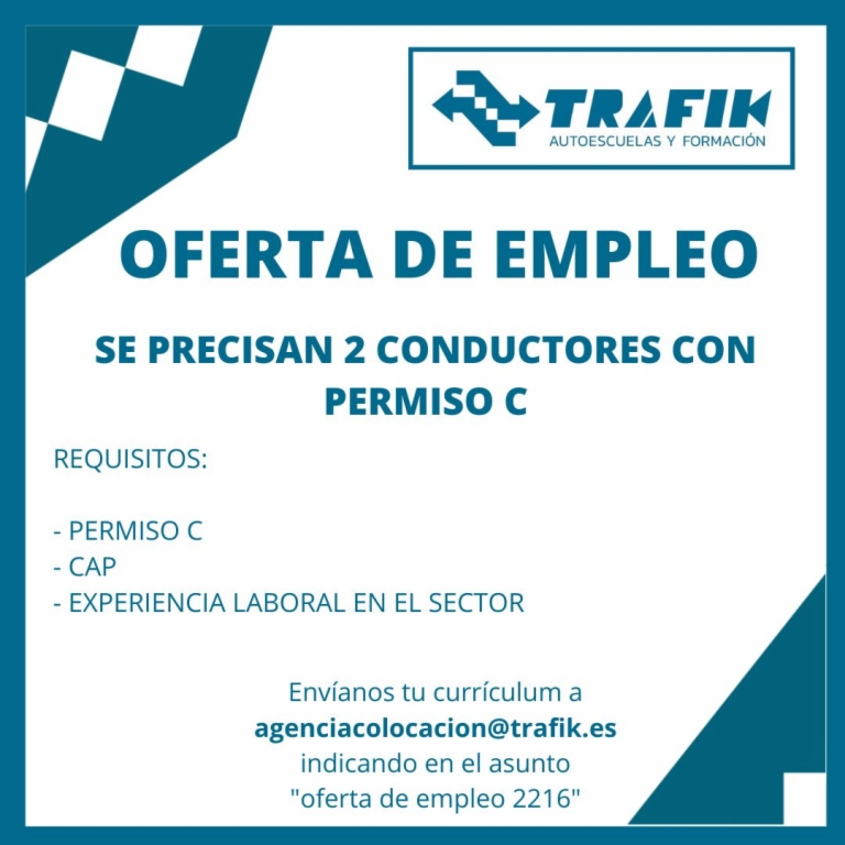 OFERTA DE EMPLEO Nº 2216 CARNET DE CAMIÓN C Y CAP